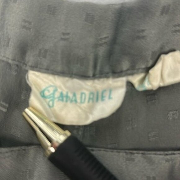 Galadriel Silk Slacks High Rise Swiss Dot Ankle Length Straight-Leg Grey Pants M - Picture 12 of 14